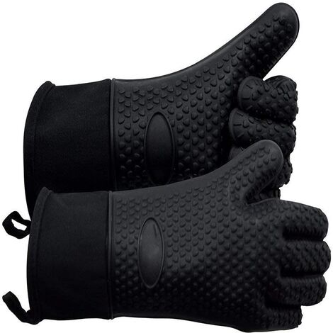 Gants de cuisson, gants résistants à la chaleur pour barbecue, gants de four hollandais en silicone, longue manique antidérapante imperméable pour barbecue, pizza, cuisine, pâtisserie (noir)