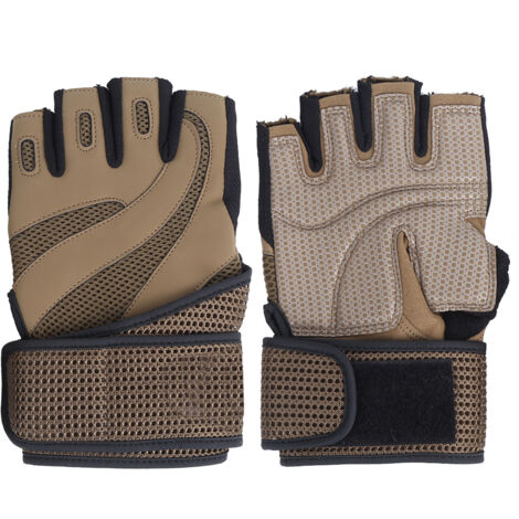 Gants de Fitness Mi-Doigts pour Homme avec Protection Poignet - Équipement Sportif Marron