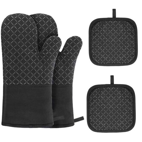 Lot 2 Mini Gants De Cuisine BONTHEE – Coton Doublé + Silicone Antidérapant, Gris Rayé – Parfaits Pour Four & BBQ