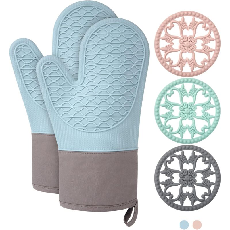 Sunxury - Gants de four en silicone résistants à la chaleur, ensembles de gants de four et de maniques, mitaines de cuisine, ensemble de 5 pièces,