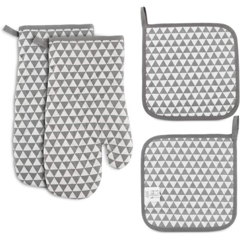 Gants de Four,Maniques Cuisine,Antidérapant Résistant à la Chaleur Gants de Four en Coton,Gants de Cuisine avec Boucle Suspension,1 Paire Gants Cuisine et 2 Maniques,pour Barbecue Cuisine Pizza