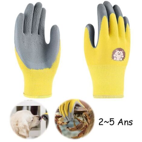 Gants de jardin pour enfants - Jaune - Protection anti-coupures - Taille S - Polyester/latex