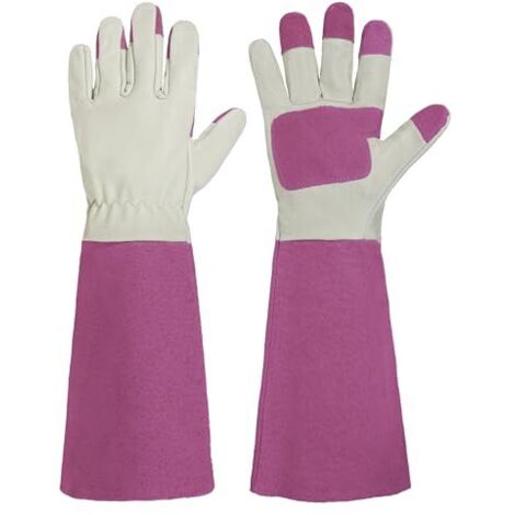 Gants de jardin pour la taille des rosiers, unisexes, gants longs résistants à la perforation, cuir de porc – respirants et durables (moyens).