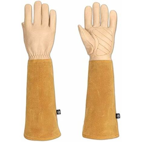 Gants de jardin spécial rosier et épineux pour homme et femme, cuir de chèvre, protègent vos bras jusqu'aux coudes (HCT05) M