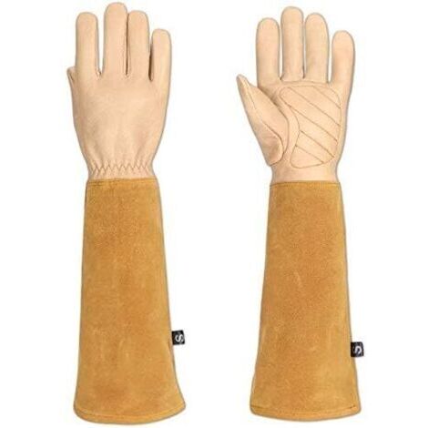 Gants de jardin spécial rosier et épineux pour homme et femme, cuir de chèvre, protègent vos bras jusqu'aux coudes (HCT05)  M