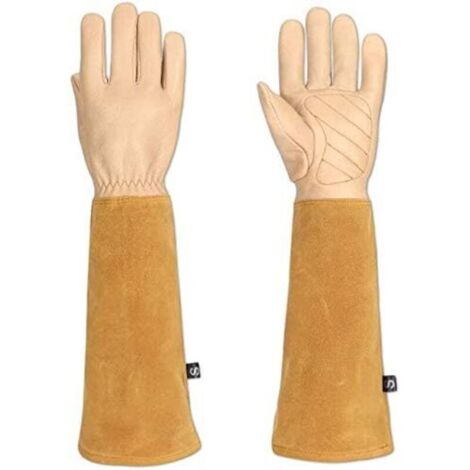 Gants de jardin spécial rosier et épineux pour homme et femme, cuir de chèvre, protègent vos bras jusqu'aux coudes (HCT05)  M