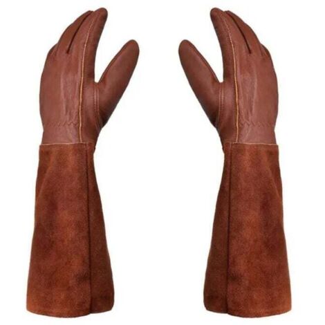 Gants de Jardinage Cuir Protection Épines Ronces Unisexes Travail Marron Taille M