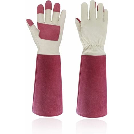 Gants de jardinage à manches longues pour homme et femme, à long bras  résistant aux épines, gants d'élagage rose, gants de jardin en cuir de porc  (S, beige) : : Bricolage