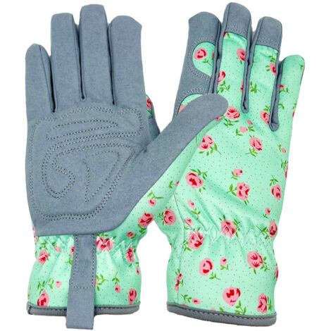 Gants de jardinage en cuir pour femme - Gants de travail pour désherber, creuser, planter, ratisser et élaguer，22.5CM (vert)
