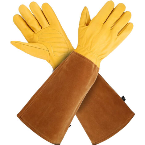 Gants de jardinage longs pour femmes/hommes, résistants aux épines, pour la taille des rosiers, pour cactus, en peau de chèvre/vache (1 paire, taille M)