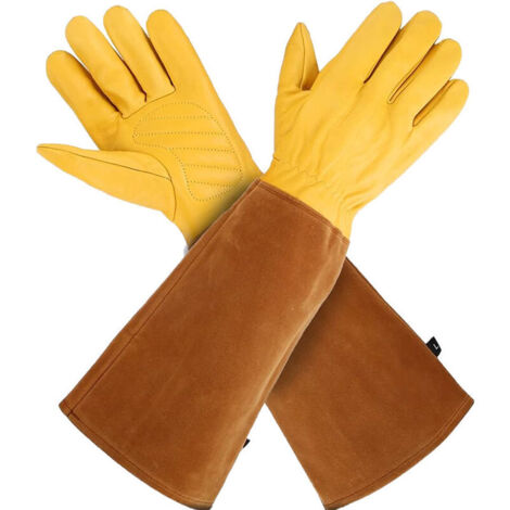 Gants de jardinage longs pour femmes/hommes, résistants aux épines, pour la taille des rosiers, pour cactus, en peau de chèvre/vache (1 paire, taille M)