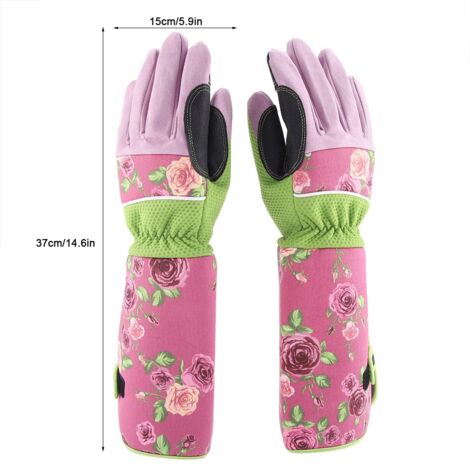 Gants de jardinage longue taille pour rosiers résistants aux perforations Pink/Green avec motifs floraux 37cm Oxford - Lot 1