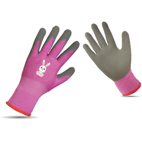 Gants de Jardinage pour Enfants Cartoon Résistants et Sécuritaires Taille 8-10 Ans - Rose avec Bordure Rouge - Matière Polyester et Mousse de Latex - Idéals pour le Jardinage et la Plantation -KZQ