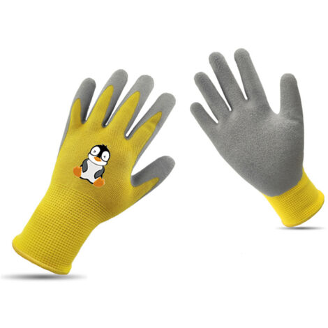 Gants de Jardinage pour Enfants Résistants et Sécuritaires en Polyester et Mousse de Latex pour 5-7 Ans - Jaune KZQ