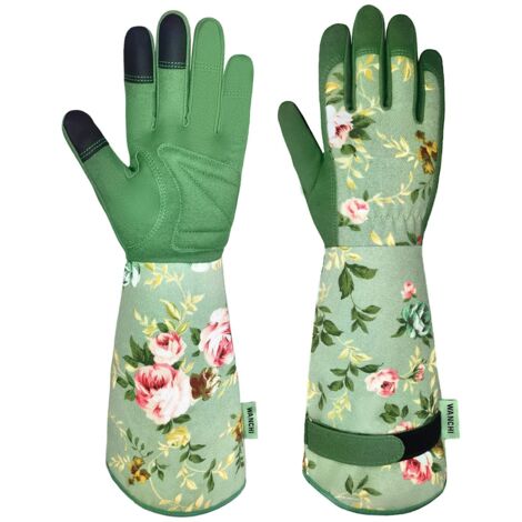 Gants de jardinage pour femmes, durables et confortables, en cuir, imprimé vert, taille M