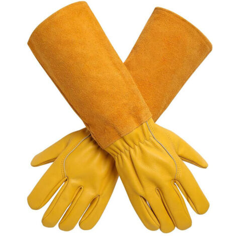 Gants de jardinage pour femmes/hommes, gants de protection longs pour la taille des rosiers, résistants aux épines et aux coupures, en cuir de vachette épais et durable, parfaits pour le travail
