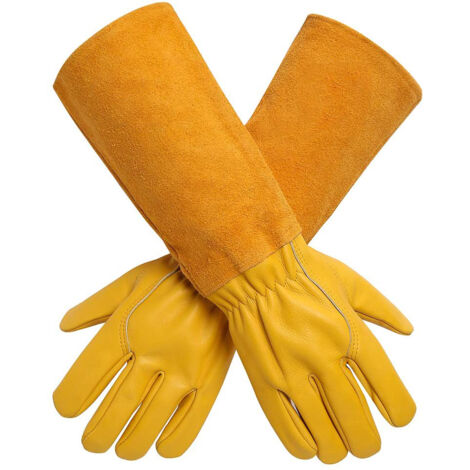 Gants de jardinage pour femmes/hommes, gants de protection longs pour la taille des rosiers, résistants aux épines et aux coupures, en cuir de vachette épais et durable, parfaits pour le travail