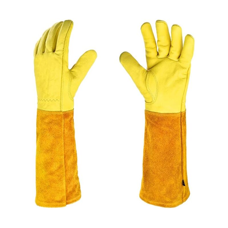 Gants de jardinage pour femmes/hommes - Gants de protection pour avant-bras longs en cuir de vache résistant aux épines pour la taille des