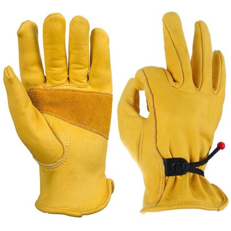 Gants de jardinage sécurité avec Grip travail , avec boucle et ruban adhésif de poignet, 1 paire en fibre de peau de vache-Jaune L