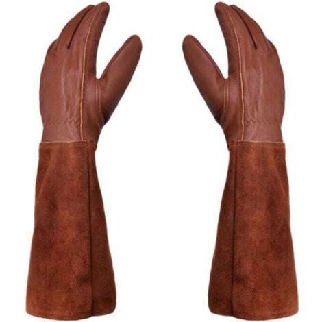 Gants de jardinage unisexes - Paire de Gants de Jardinage - Protection Cuir - Gants de Jardinage pour les Épines et Ronces et Gants de Travail--Marron--M