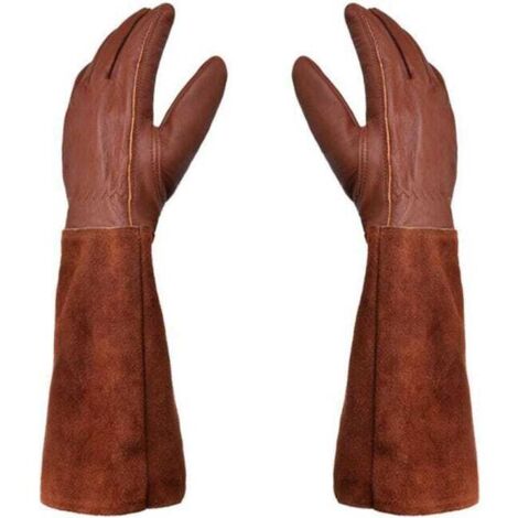 Gants de jardinage unisexes - Paire de Gants de Jardinage - Protection Cuir - Gants de Jardinage pour les Épines et Ronces et Gants de Travail--Marron--M
