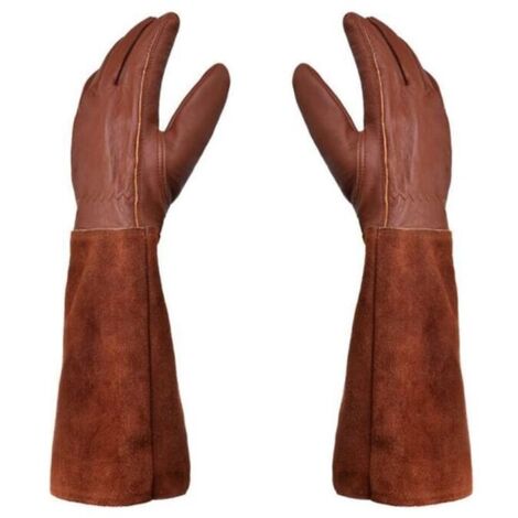Gants de jardinage unisexes - Paire de Gants de Jardinage - Protection Cuir - Gants de Jardinage pour les Épines et Ronces et Gants de Travail--Marron--M