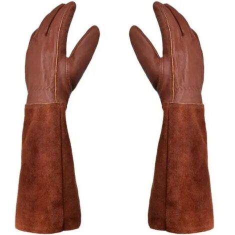 Gants de jardinage unisexes - Paire de Gants de Jardinage - Protection Cuir - Gants de Jardinage pour les Épines et Ronces et Gants de Travail--Marron--M