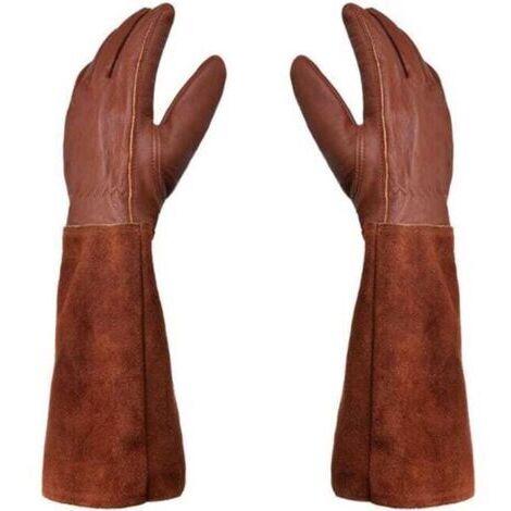 Gants de jardinage unisexes – paire de gants de jardinage – protection en cuir – gants de jardinage et de travail anti-épines et ronces – marron – M