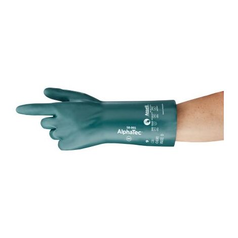 Gants de manutention Ansell AlphaTec 58-001 taille 9, Résiste aux produits chimiques, 1 Paire, Vert ( Prix pour 1 paire )
