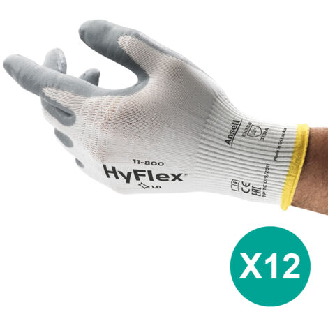 Gants de manutention Ansell HyFlex 11-800 taille 6, Manutention générale, 12 Paires, Blanc ( Prix pour 1 paire )