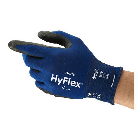 Gants de manutention Ansell HyFlex 11-816 taille 6, Adhérence supplémentaire, bonne dextérité, 1 Paire, Noir, Bleu ( Prix pour 1 paire )