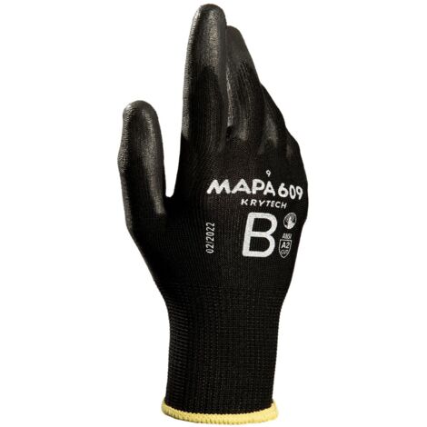 Gants de manutention Mapa KRYTECH 609 taille 6, Résistance abrasion et coupures, 1 Paire, Noir ( Prix pour Paquet de 12 Paires )
