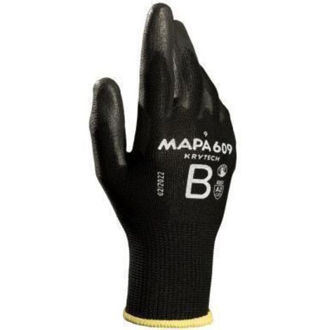 Gants de manutention Mapa KRYTECH 609 taille 7, Résistance abrasion et coupures, 1 Paire, Noir ( Prix pour Paquet de 12 Paires )