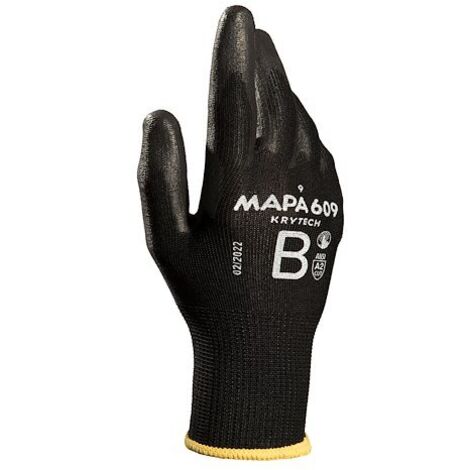 Gants de manutention Mapa KRYTECH 609 taille 9, Résistance abrasion et coupures, 1 Paire, Noir ( Prix pour Paquet de 12 Paires )