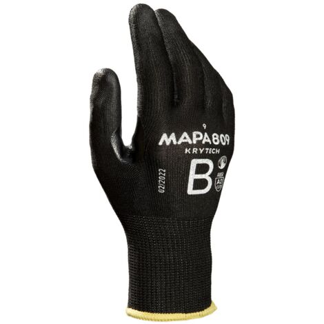 Gants de manutention Mapa KRYTECH 809 taille 6, Résistance abrasion et coupures, 1 Paire, Noir ( Prix pour Paquet de 12 Paires )
