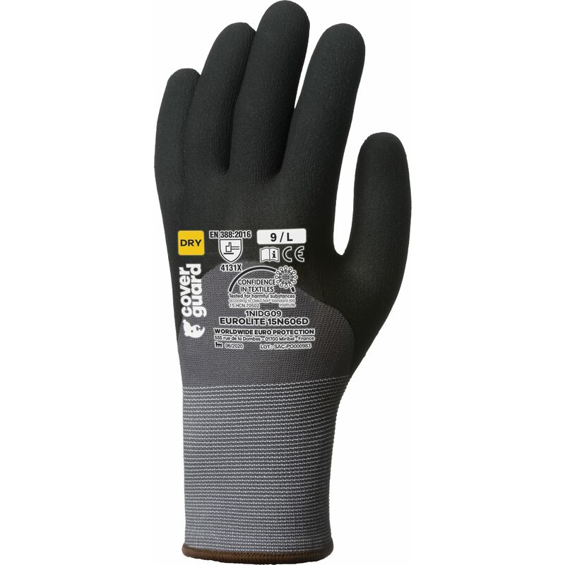 Gants Manutention eurolite 15N606D end nitrile paume+3/4 dos+picots Taille 6 - Lot de 10
