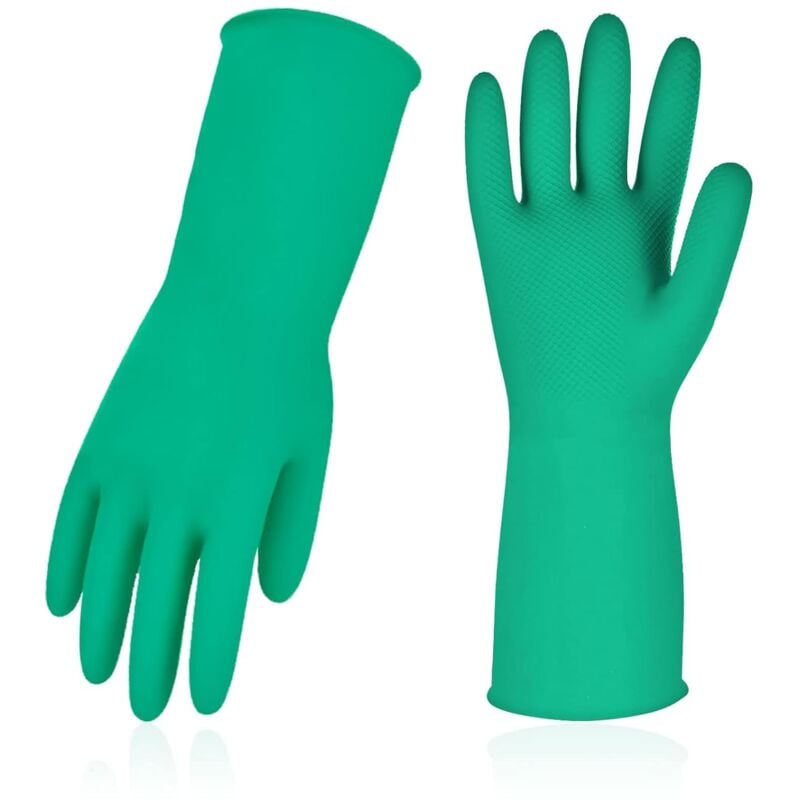 Gants de menage de vaisselle, gants de cuisine de nettoyage réutilisables en caoutchouc, extra épais, manches longues(HH4601,9/L,Vert,10Paires)