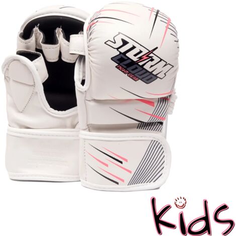 Gants de MMA StormCloud StarFall pour enfants, blancs et roses, taille junior L