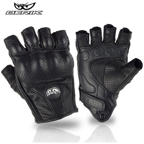 Gants de moto d&39été sans doigts pour hommes et femmes, demi-doigt en cuir, gants de course de Motocross pour Harley BMW Vespa,Black,L