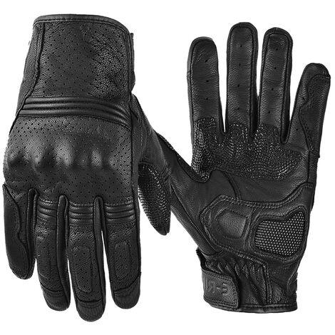 Gants de moto en cuir véritable pour hommes, E-RIIL gants d&39été pour Motocross, respirants et antidérapants, pour motocyclistes,Black,M