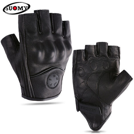 Gants de Moto perforée pour hommes, demi-doigt, en cuir, pour l&39été, sans doigts, respirant, pour course,SU14H Black,XXL