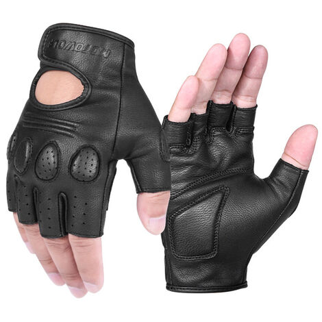 Gants de moto pour Motocross, équipement de protection pour écran tactile, gants en peau de mouton véritable, gants demi-doigt pour vélo et voiture, hiver et été,Half finger Black,XXL