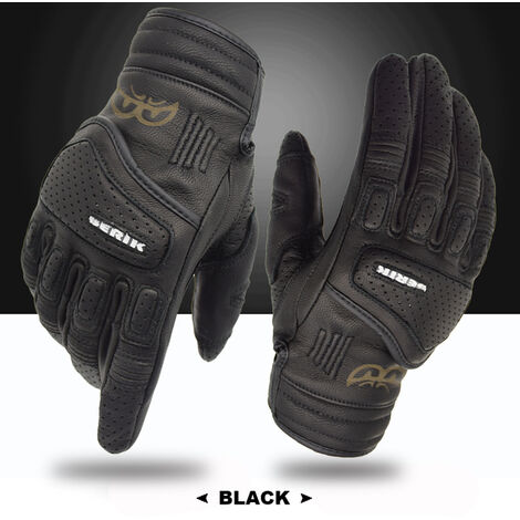 Gants de Moto rétro en cuir véritable perforé pour écran tactile, pour hommes et femmes, pour Yamaha BMW Harley,Black,XXL