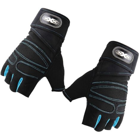 Gants de musculation demi-doigts pour homme, 2024, pour le sport, le fitness, le cyclisme et la salle de sport en extérieur. Protection des poignets. Bleu clair, taille M.