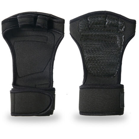 Gants de musculation haltères antidérapants mi-doigts avec protection renforcée poignet noir taille M
