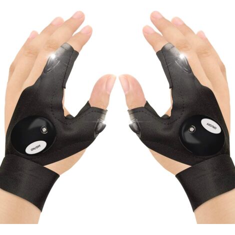 Gants de pêche en Plein air, 2 Gants de Lampe de Poche à LED sans Doigts, Gants d'éclairage de Nuit, Magic Strap,Pouce,Index,Doigt, Gant de vélo, pour la Survie en Camping d'urgence -1 Paire