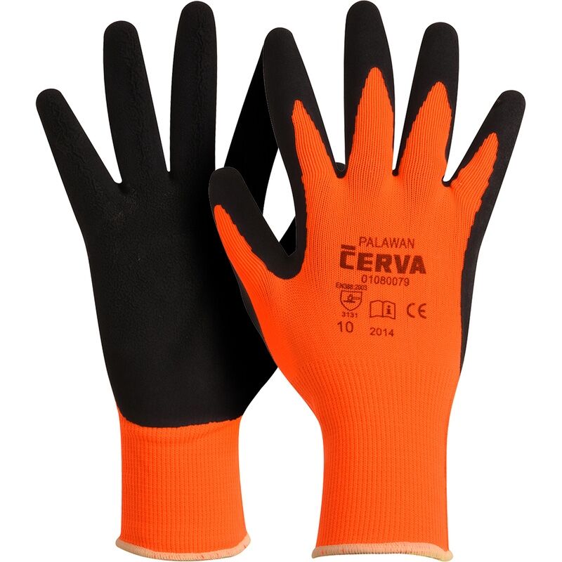 Gants de précision nylon/latex orange-noir taille 10 Cerva 01080079/10