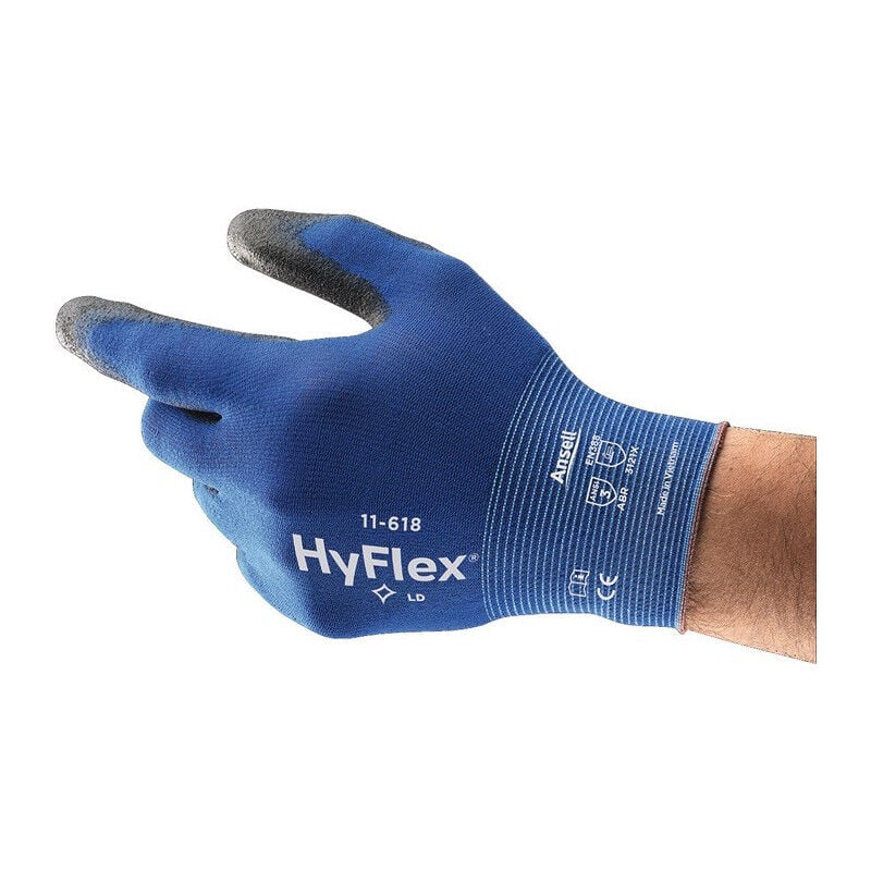 Gant HyFlex® 11-618 Taille 10 bleu/noir EN 388 PSA II Nyl.m.PU ANSELL (Par 12)