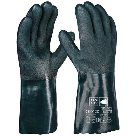 Gants de protection chimique Pirat taille 10 vert PVC EN388,EN ISO374-1 PSAIII PRO FIT