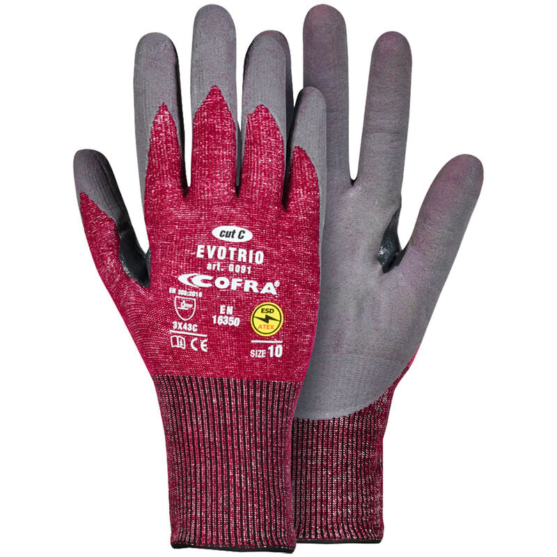 Gants de protection Cofra Evotrio - 10 (xl) - Noir / rouge - Noir / rouge